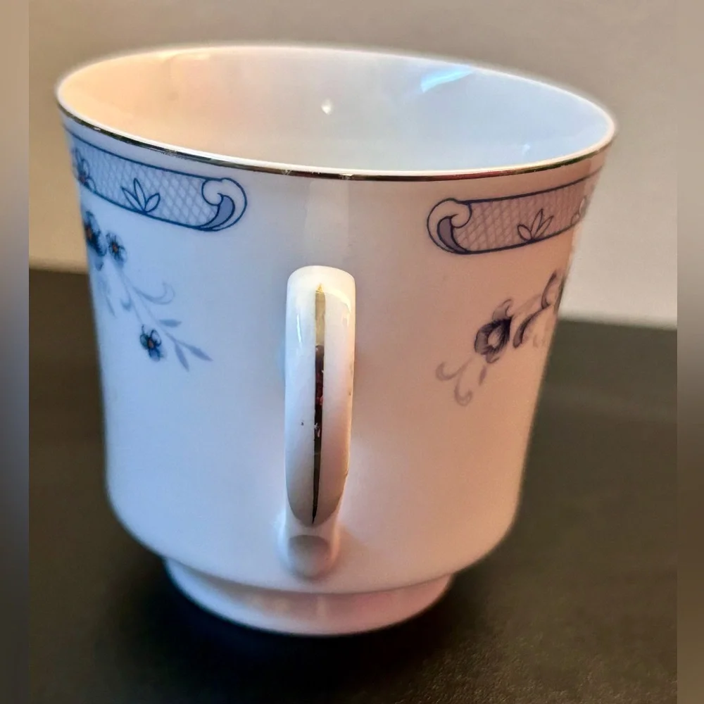 Vintage JS Valencia China Tea Cup #8223 Coffee Mug 3.25” Blue Floral Silver Trim